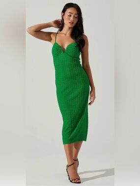 Astr Green Textured Spaghetti-Strap Midi Dress